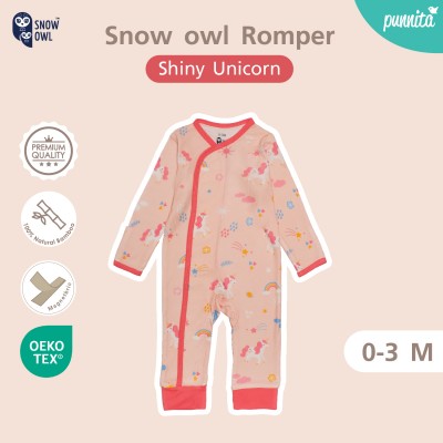 New Collection !! Snow owl Romper  เสื้อป้ายแบบแปะ ชุดหมี แขน-ขายาว 0-3 M -  (วัสดุ ใยไผ่พรีเมี่ยม 100%)